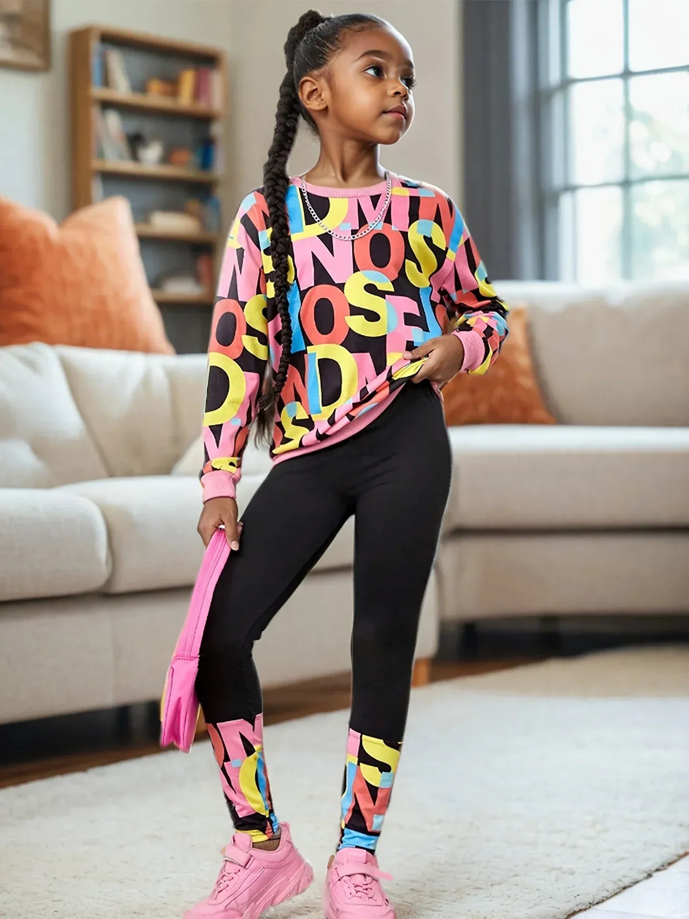 Trendy Kids Apparel Kids Clothing Girls' Letter Print Sweatshirt & Leggings Set