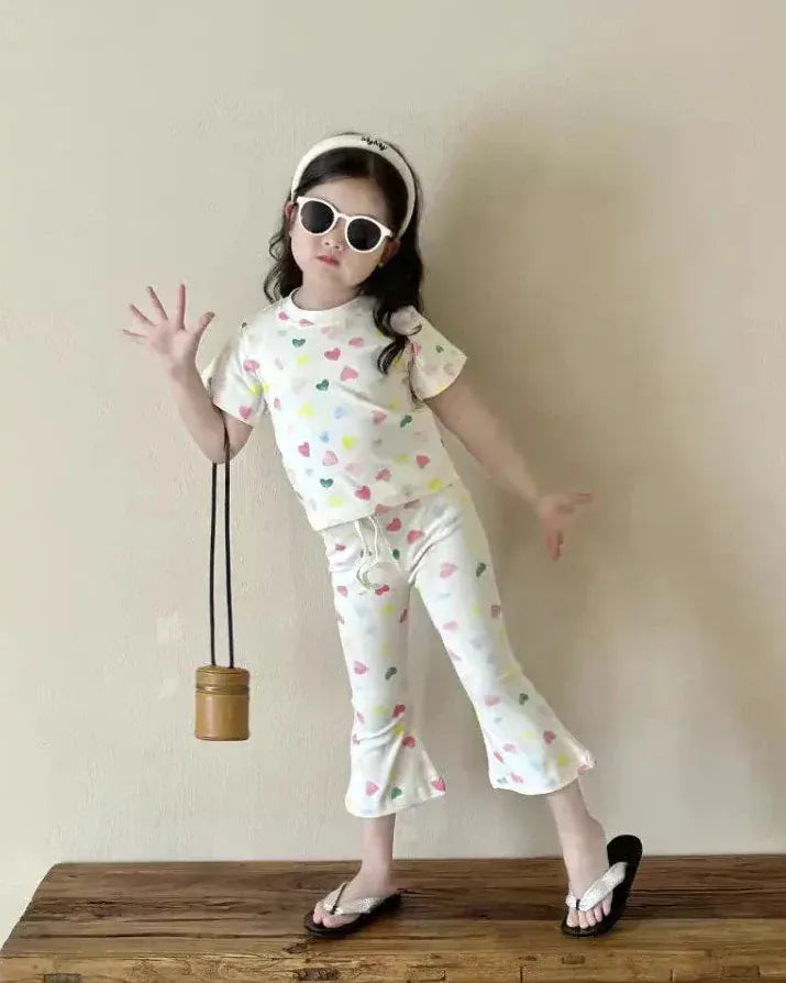 Trendy Kids Apparel Kids Clothing Girls Love Print Summer Set