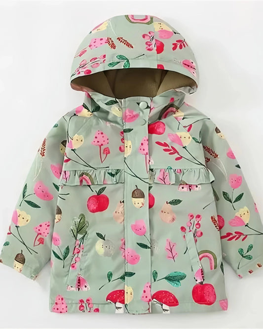 Trendy Kids Apparel Kids Clothing Girls' New Print Hooded Warm Fleece-Lined Jacket