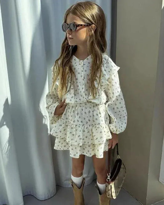 Trendy Kids Apparel Kids Clothing Girls' Pastoral Floral Shirt & Cake Skirt Set - 2-Piece Casual Fashion Suit