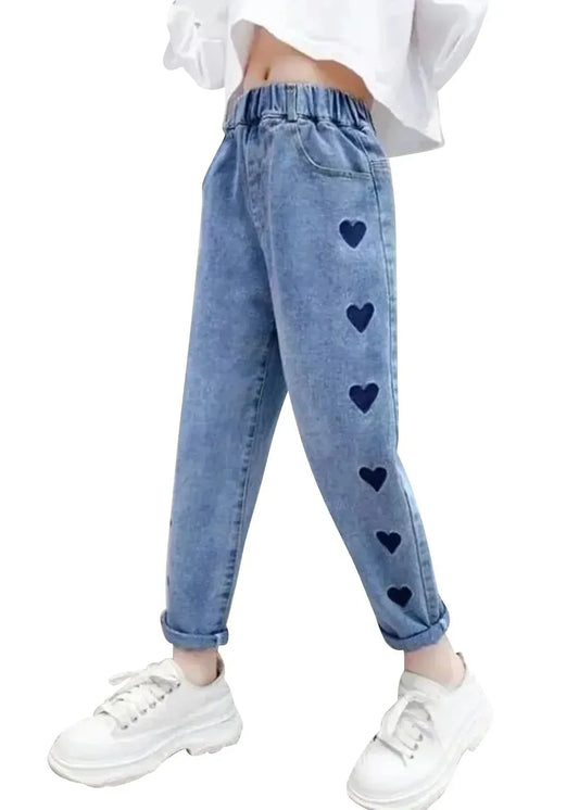 Trendy Kids Apparel Kids Clothing Girls Peach Heart Denim Pants
