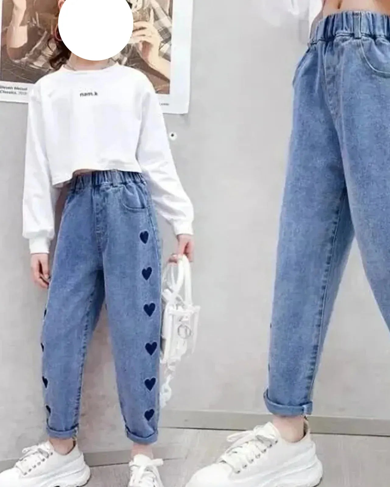 Trendy Kids Apparel Kids Clothing Girls Peach Heart Denim Pants