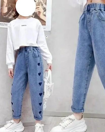 Trendy Kids Apparel Kids Clothing Girls Peach Heart Denim Pants