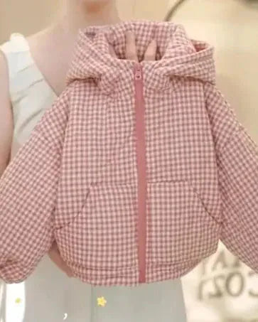 Trendy Kids Apparel Kids Clothing Girls' Pink Grid Winter Jacket