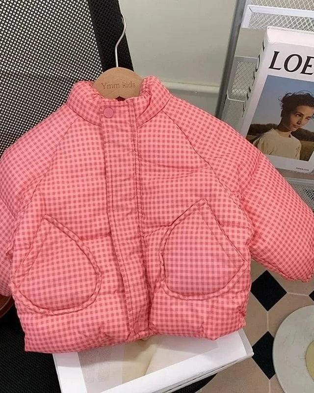 Trendy Kids Apparel Kids Clothing Girls' Pink Grid Winter Jacket