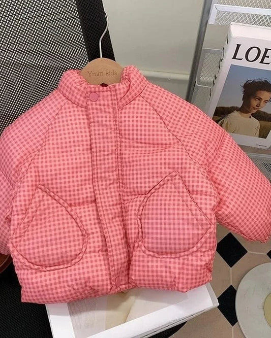 Trendy Kids Apparel Kids Clothing Girls' Pink Grid Winter Jacket