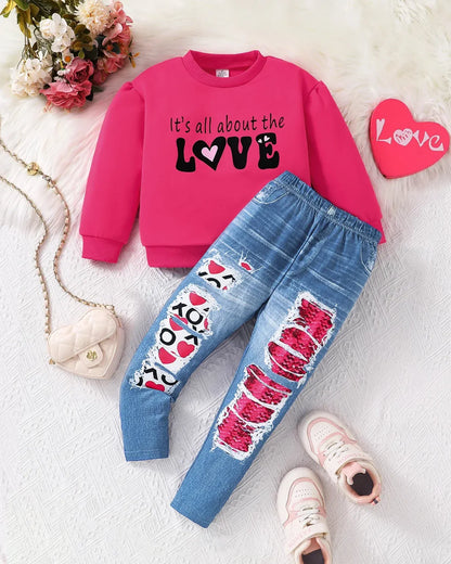 Trendy Kids Apparel Kids Clothing Girls' Pink Love Print Set