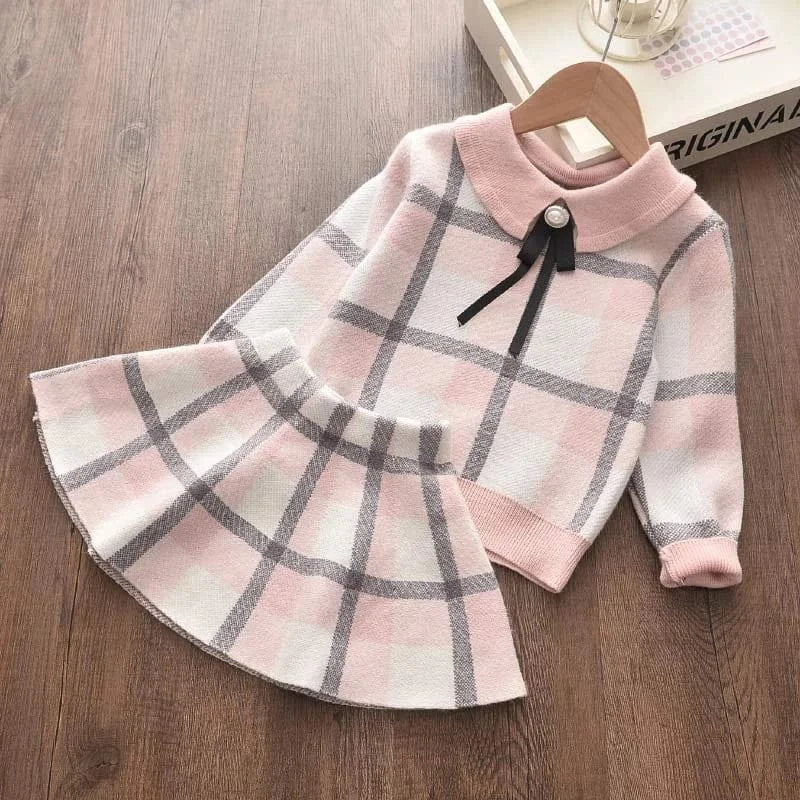 Trendy Kids Apparel Kids Clothing Girls Plaid Cute Clothing Sets