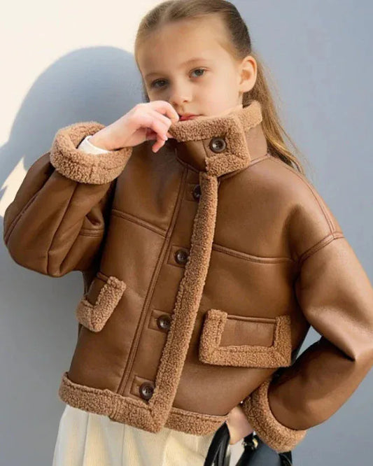 Trendy Kids Apparel Kids Clothing Girls Short Faux Leather Jacket