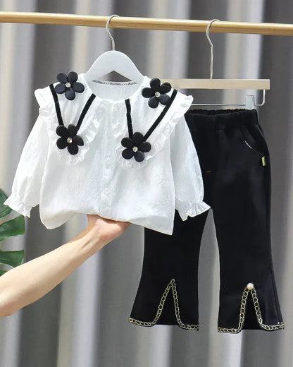 Trendy Kids Apparel Kids Clothing Girls' Spring/Autumn Doll Neck Shirt & Casual Pants Set