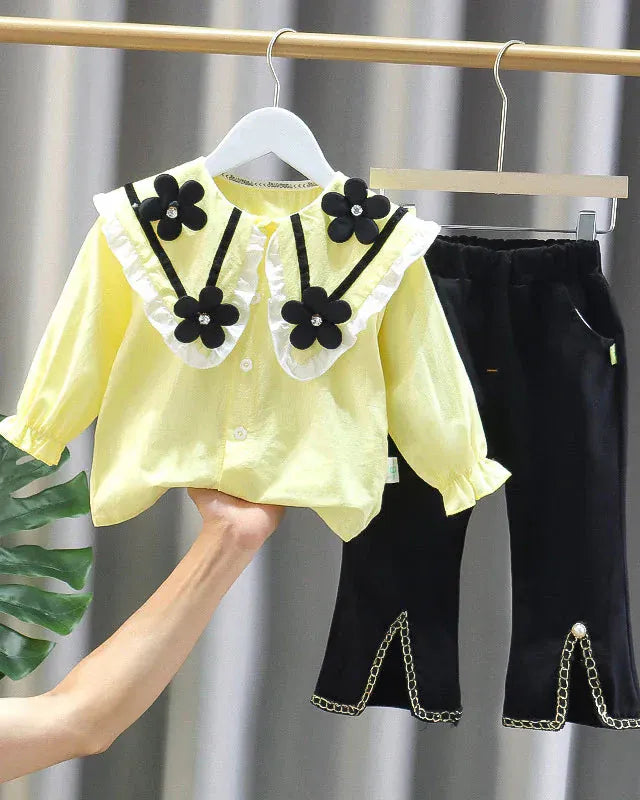 Trendy Kids Apparel Kids Clothing Girls' Spring/Autumn Doll Neck Shirt & Casual Pants Set
