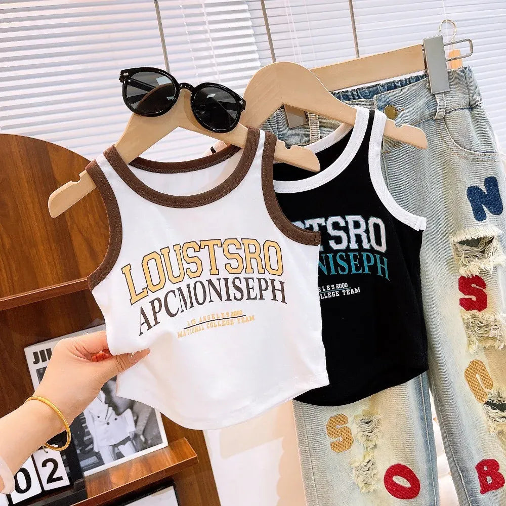 Trendy Kids Apparel Kids Clothing Girls' Street Style Sleeveless Top & Ripped Jeans