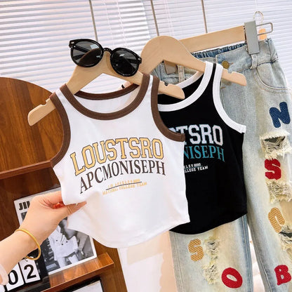 Trendy Kids Apparel Kids Clothing Girls' Street Style Sleeveless Top & Ripped Jeans