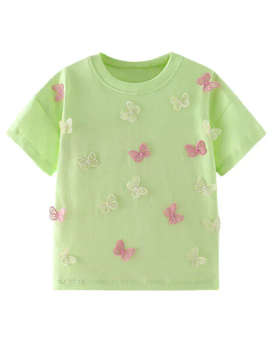 Trendy Kids Apparel Kids Clothing Girls' Summer Butterfly Applique Cotton T-Shirt