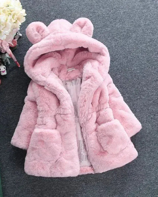 Trendy Kids Apparel Kids Clothing Girls Thick Faux Fur Hooded Winter Coat