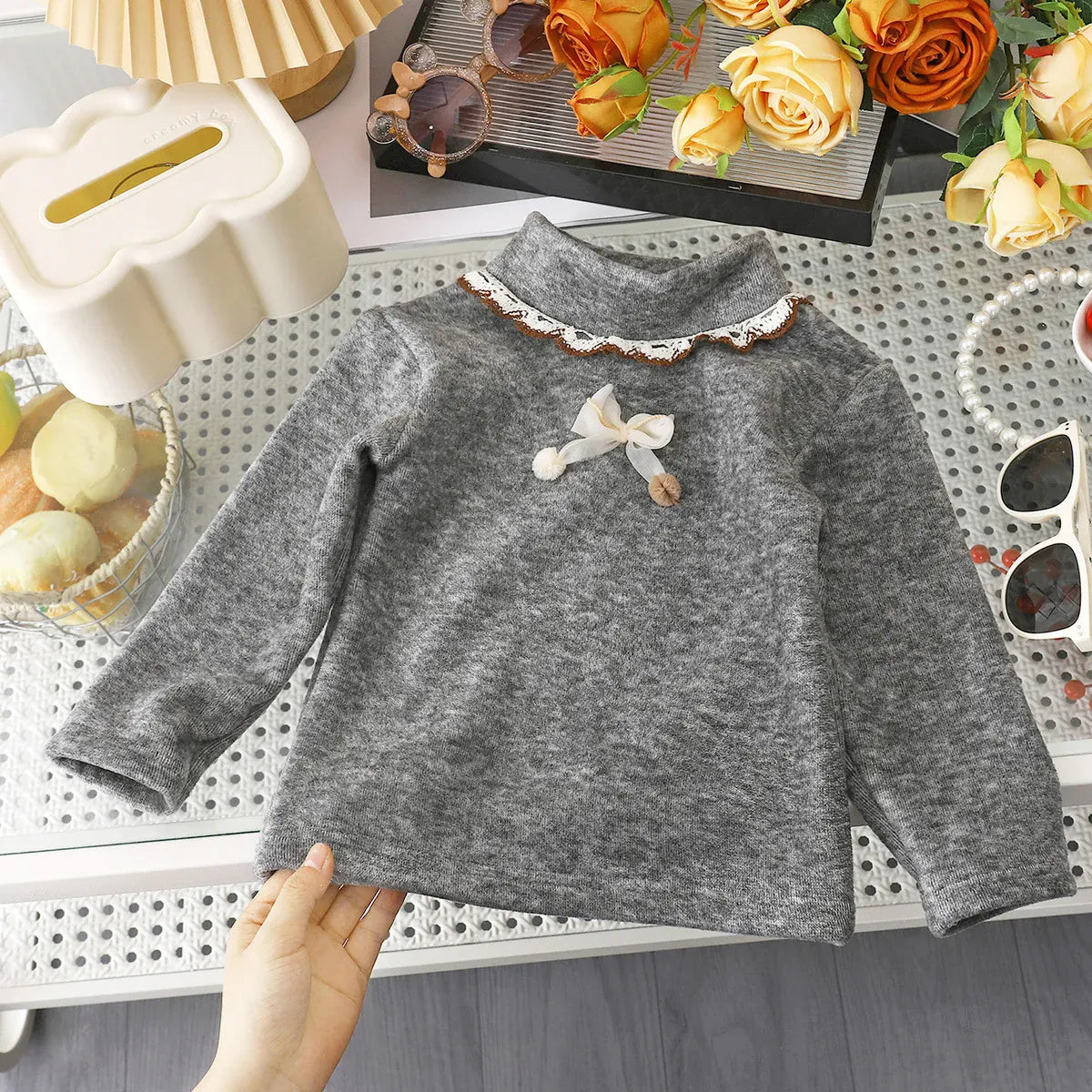 Trendy Kids Apparel Kids Clothing Girls Thick Fleece Lined Winter Base Layer Top