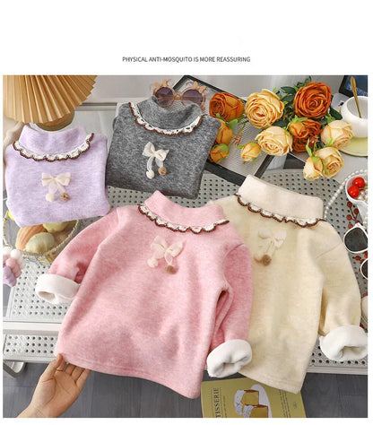 Trendy Kids Apparel Kids Clothing Girls Thick Fleece Lined Winter Base Layer Top