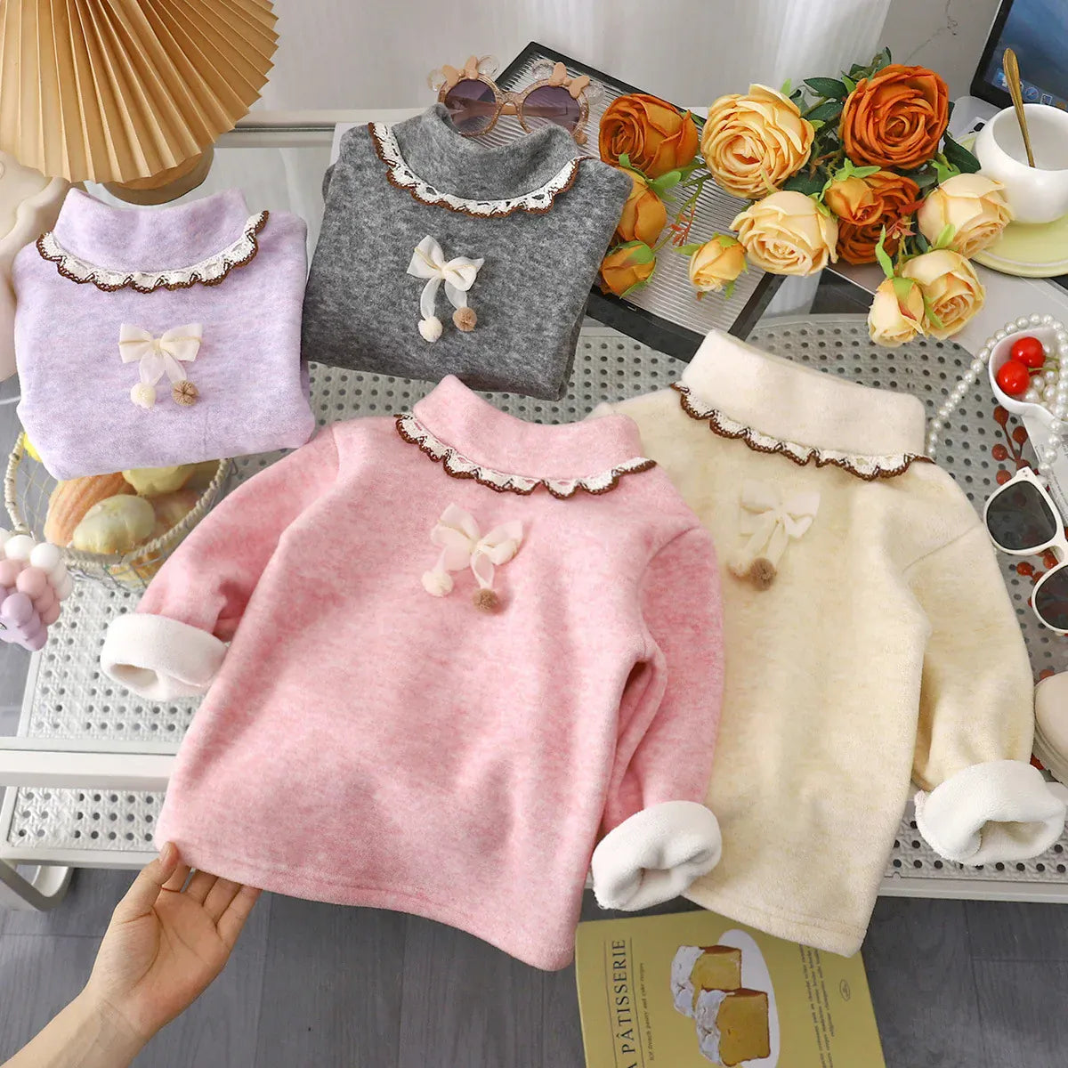 Trendy Kids Apparel Kids Clothing Girls Thick Fleece Lined Winter Base Layer Top