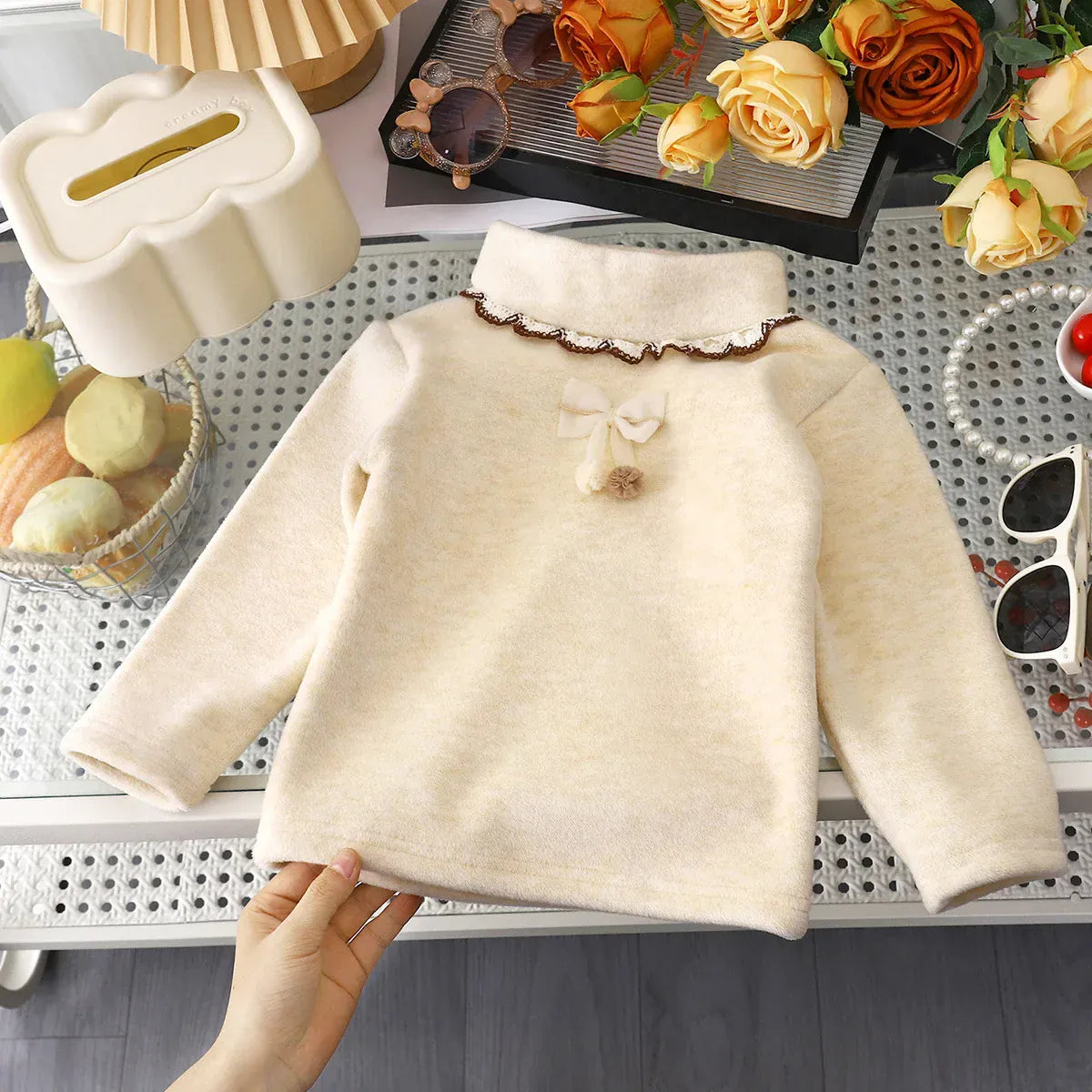 Trendy Kids Apparel Kids Clothing Girls Thick Fleece Lined Winter Base Layer Top