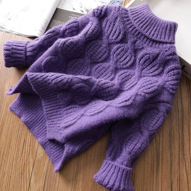Trendy Kids Apparel Kids Clothing Girls Thickened High-Collar Lined Winter Sweater