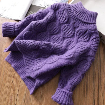 Trendy Kids Apparel Kids Clothing Girls Thickened High-Collar Lined Winter Sweater