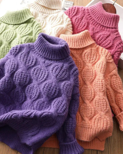 Trendy Kids Apparel Kids Clothing Girls Thickened High-Collar Lined Winter Sweater