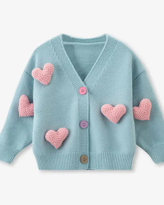 Trendy Kids Apparel Kids Clothing Girls Three-Dimensional Love Knitted Cardigan