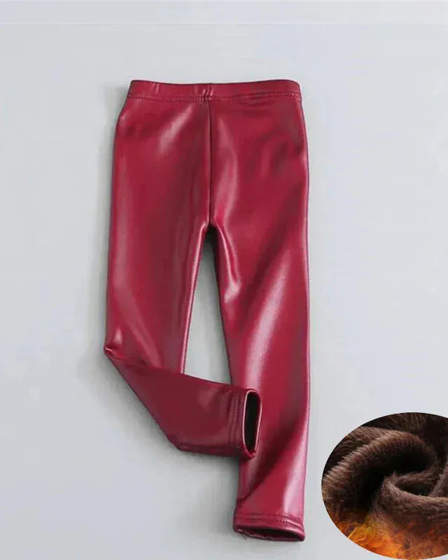 Trendy Kids Apparel Kids Clothing Girls Velvet-Lined Faux Leather Leggings