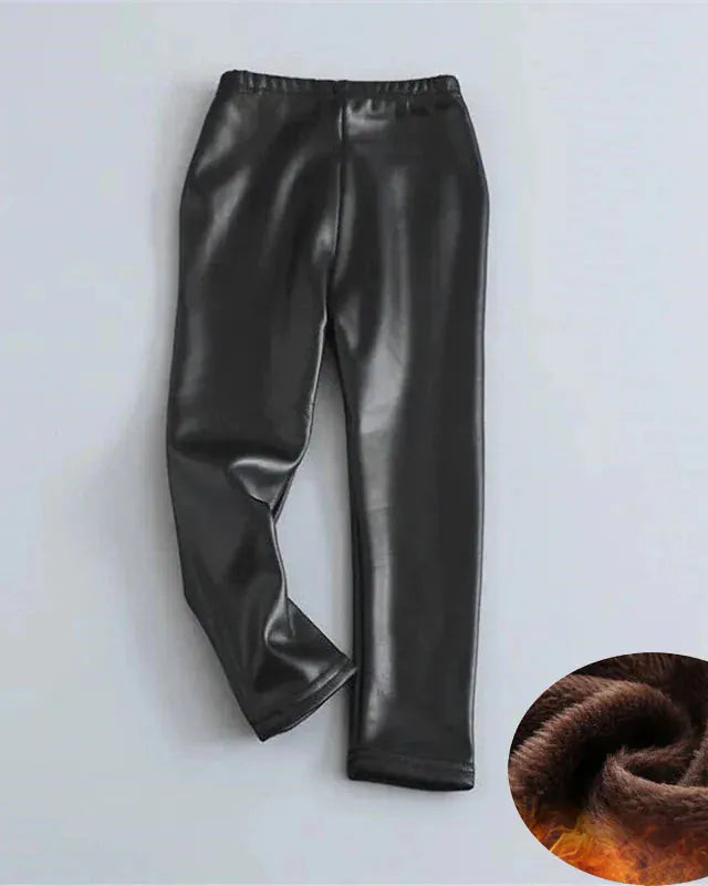 Trendy Kids Apparel Kids Clothing Girls Velvet-Lined Faux Leather Leggings