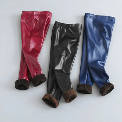 Trendy Kids Apparel Kids Clothing Girls Velvet-Lined Faux Leather Leggings
