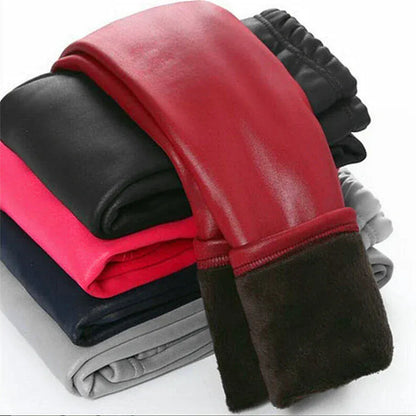 Trendy Kids Apparel Kids Clothing Girls Velvet-Lined Faux Leather Leggings