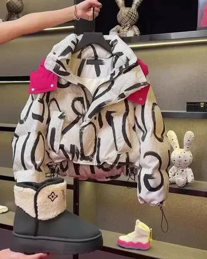 Trendy Kids Apparel Kids Clothing Girls' Versatile Graffiti Cotton Puffer