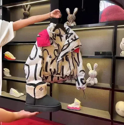 Trendy Kids Apparel Kids Clothing Girls' Versatile Graffiti Cotton Puffer