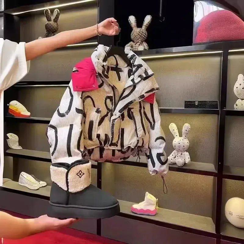 Trendy Kids Apparel Kids Clothing Girls' Versatile Graffiti Cotton Puffer