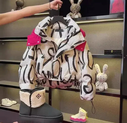 Trendy Kids Apparel Kids Clothing Girls' Versatile Graffiti Cotton Puffer