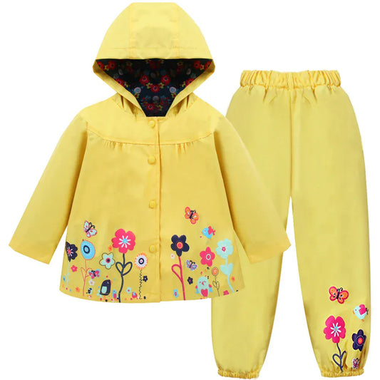 Trendy Kids Apparel Kids Clothing Girls' Waterproof Flower Print Jacket & Pants Set