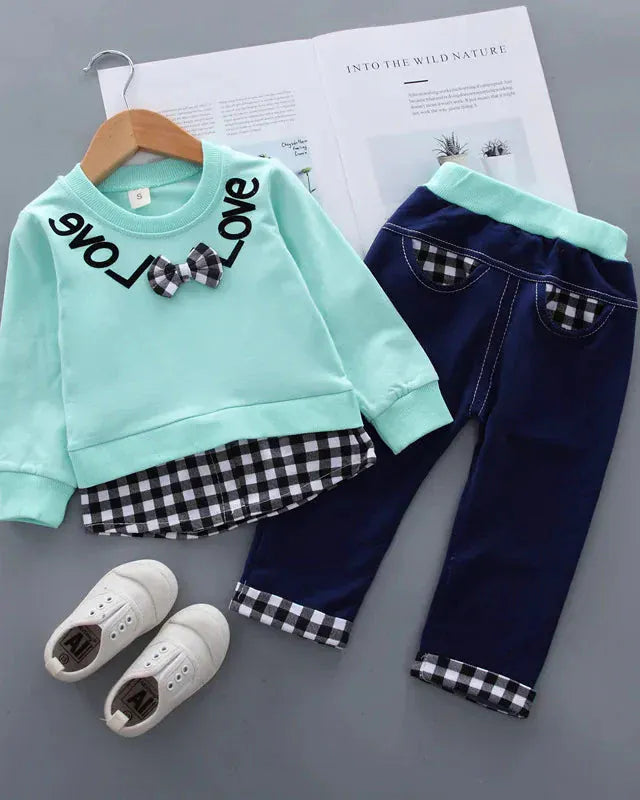 Trendy Kids Apparel Kids Clothing Kids' 2-Piece Plaid Outfit - Boutique Style Bow Detail
