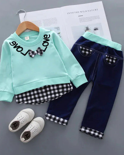 Trendy Kids Apparel Kids Clothing Kids' 2-Piece Plaid Outfit - Boutique Style Bow Detail
