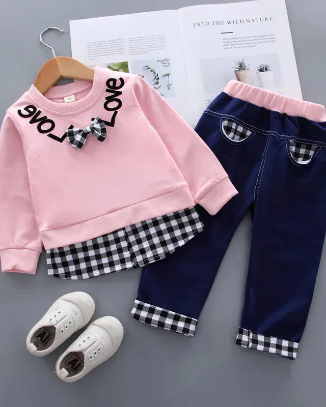 Trendy Kids Apparel Kids Clothing Kids' 2-Piece Plaid Outfit - Boutique Style Bow Detail