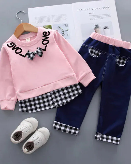 Trendy Kids Apparel Kids Clothing Kids' 2-Piece Plaid Outfit - Boutique Style Bow Detail