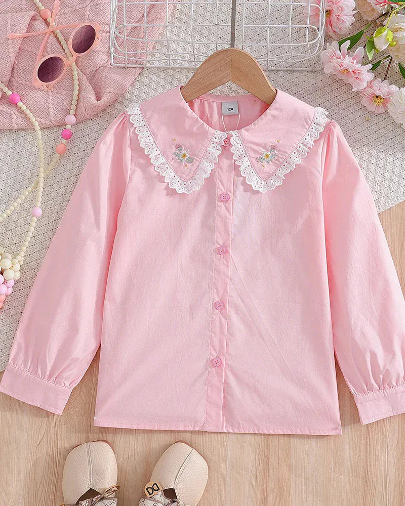 Trendy Kids Apparel Kids Clothing Kids' Elegant Pink School Shirt with Embroidered Detail