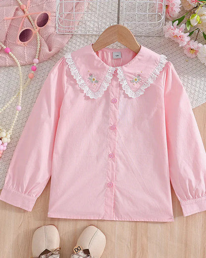 Trendy Kids Apparel Kids Clothing Kids' Elegant Pink School Shirt with Embroidered Detail