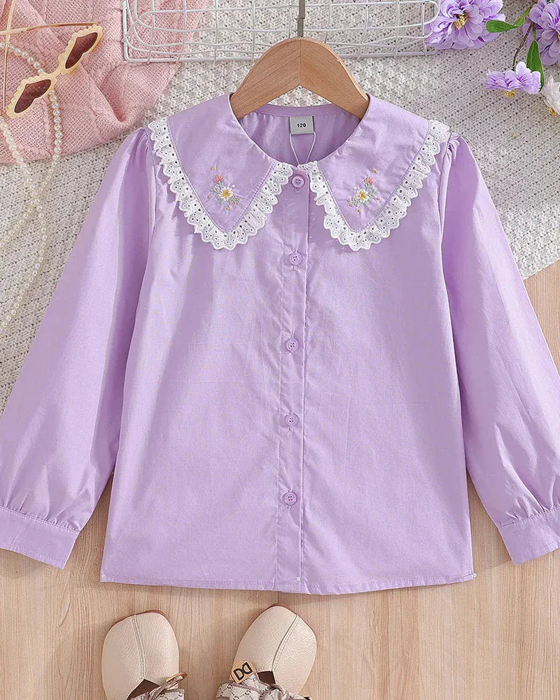 Trendy Kids Apparel Kids Clothing Kids' Elegant Pink School Shirt with Embroidered Detail