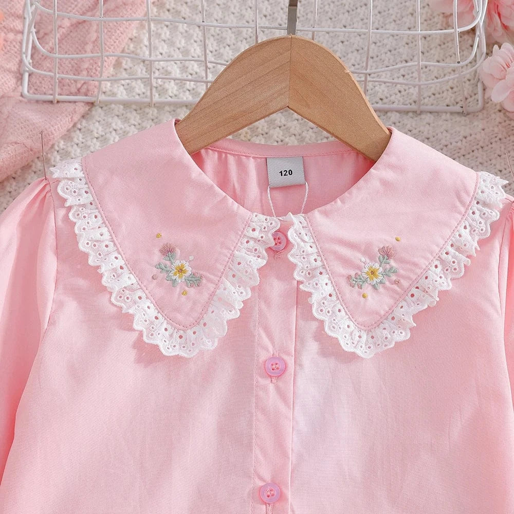 Trendy Kids Apparel Kids Clothing Kids' Elegant Pink School Shirt with Embroidered Detail