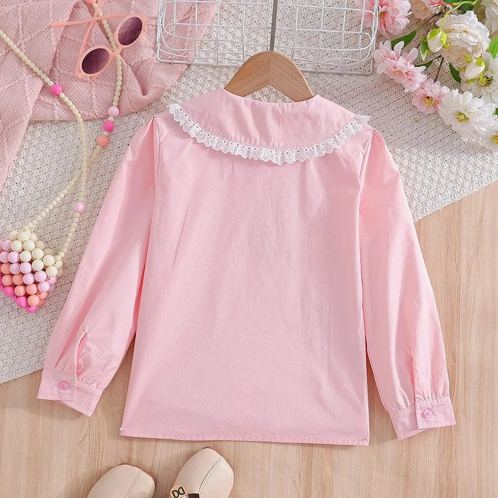 Trendy Kids Apparel Kids Clothing Kids' Elegant Pink School Shirt with Embroidered Detail