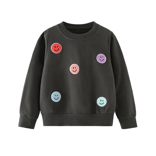 Trendy Kids Apparel Kids Clothing Kids' Unisex Cotton Autumn/Spring Smile Embroidery Sweatshirt