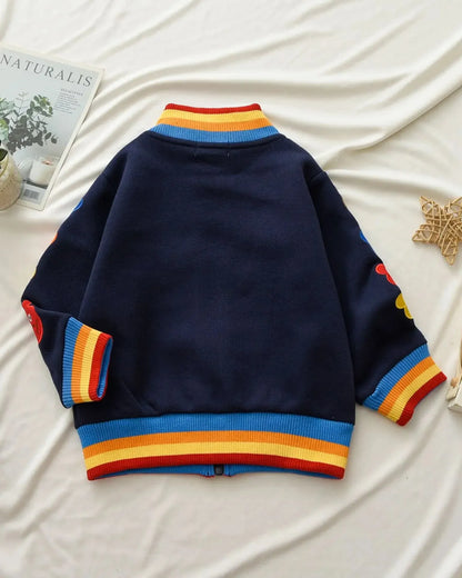 Trendy Kids Apparel Kids Clothing Kids' Unisex Little Bear Rainbow Stitch Baseball Jacket