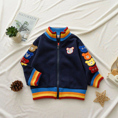 Trendy Kids Apparel Kids Clothing Kids' Unisex Little Bear Rainbow Stitch Baseball Jacket