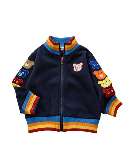 Trendy Kids Apparel Kids Clothing Kids' Unisex Little Bear Rainbow Stitch Baseball Jacket