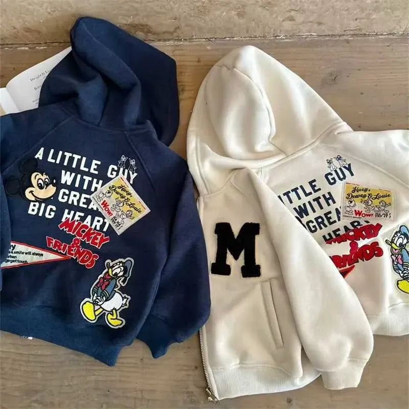 Trendy Kids Apparel Kids Clothing Kids Unisex Mickey Print Plush Zip-Up Hoodie